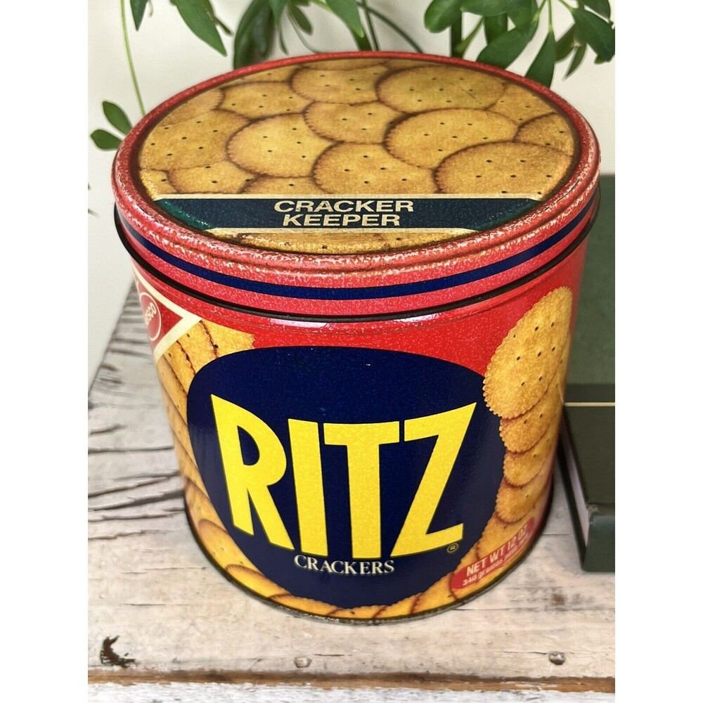 1970’s Vintage Nabisco Ritz Cracker 12 oz. Round Advertising Tin Canister 6 X 6